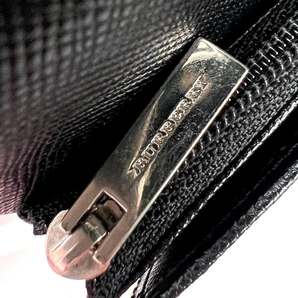Burberry Nova Check Embossed Leather Trifold Wallet Black